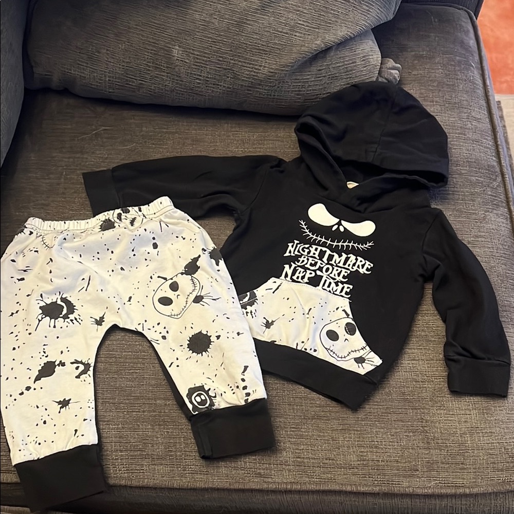 Nightmare Before Christmas Black and White Graphic Hoodie and Pants Set